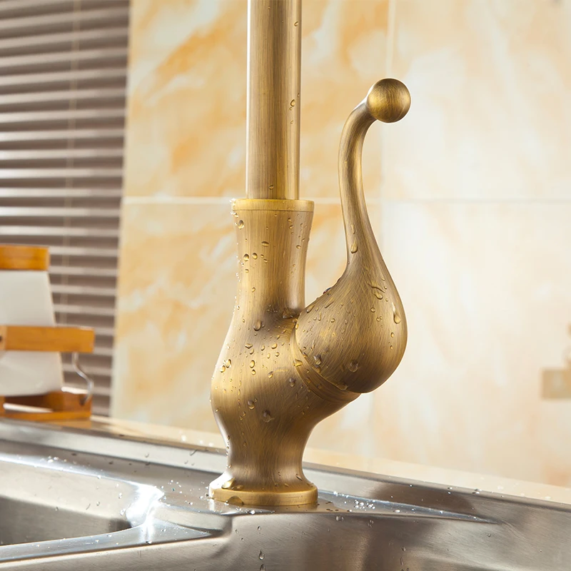  Kitchen Faucet Antique Bronze Brass Kitchen Sink Faucets Single Hand High Arch Swivel Spout Hot And - 1682912545