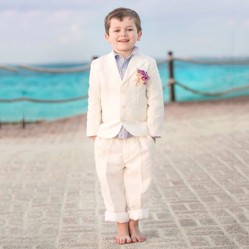 

Beige Boys Suits 2019 for Beach Wedding Kids Blazer Notched Child Groom Tuxedos 3 Pieces (Jacket+Pants+Vest) Boys Formal Wear