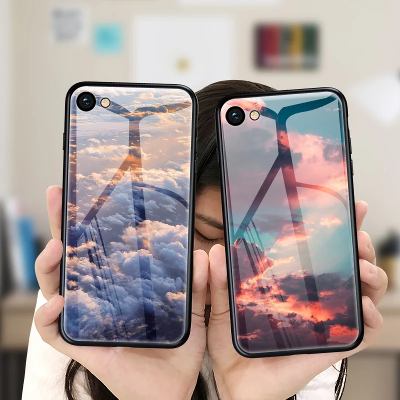 

Zerrul Tempered Glass Phone Case For OPPO R9 R9s R11 R11s Plus R15 Dream R15s R15X K1 R17 Rx17 Pro Luxury Cloud Sea Back Cover