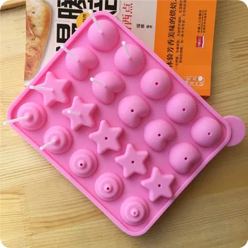 

New 20 Holes Star Round Heart Lollipop Cupcake Chocalate Silicone Baking Mold Ice Tray Pan Sucker Maker D675