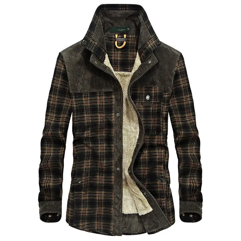 

Winter Men Casual Cotton Plaid Thick Warm Wool Liner Shirts