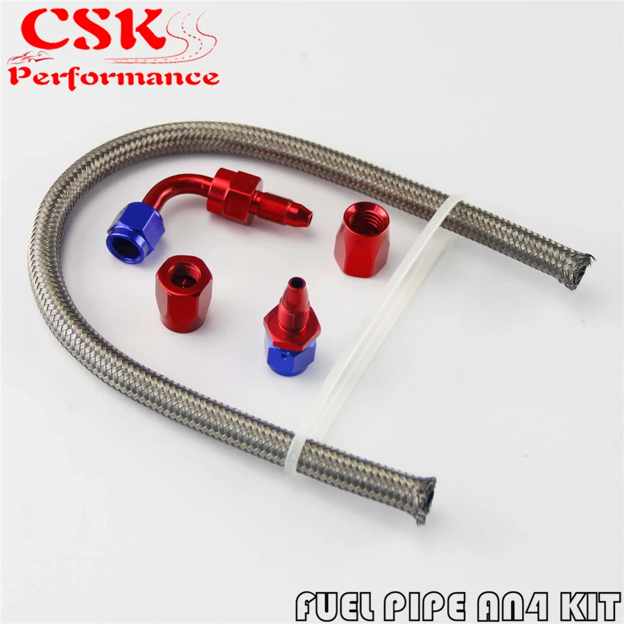 1 Foot AN4 Nylon / Steel Stainless Braided Oil Fuel Hose + 45 Deg