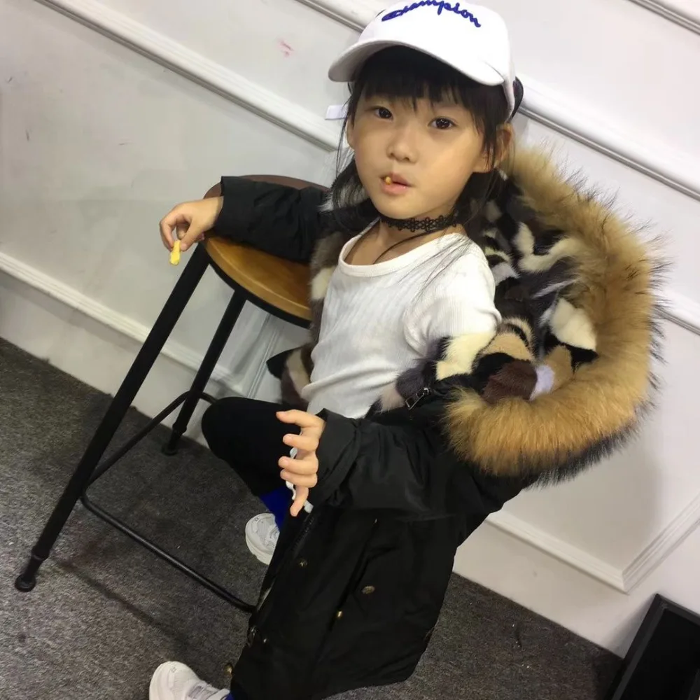 US $124.36 Boys Girls Fur Jacket Children Mink Liner Coat Real Raccoon Fur Hooded Girls Jacket Winter Warm Kids Parkas Clothes TZ331