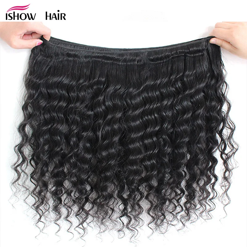 Ishow Deep Wave Human Hair Bundles with Closure Natural Color 3 Bundles Brazilian Hair Weave Bundles With Closure Non Remy Hair Ishow Deep Wave Human Hair Bundles with Closure Natural Color 3 Bundles Brazilian Hair Weave Bundles With Closure Non Remy Hair
