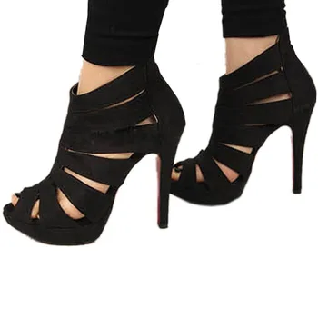 

Women Pumps 2018 Sping Summer Peep Toe High Heels Hollow rome Thin Heel sexy party Shoes Woman
