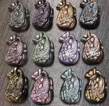 

Natural Ice Rainbow Eye Obsidian Money Bag Pendant Carved Men and Women Lucky Money Bag Pendant o6#