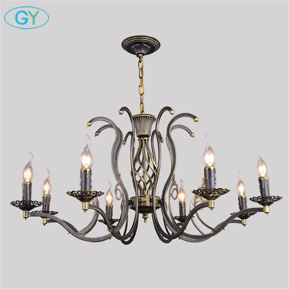 AC110V 220V W86*H42cm 8pcs E14 candle Metal lights Vintage Europe Style chandeliers lamps lustres suspension chain luminaria luz