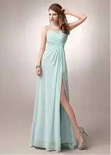 Mint Green Vestidos Schulter-langes Chiffon Vestidos Largos De Noche Falte A-linie Sexy Lange Kleider Für Hochzeit Party