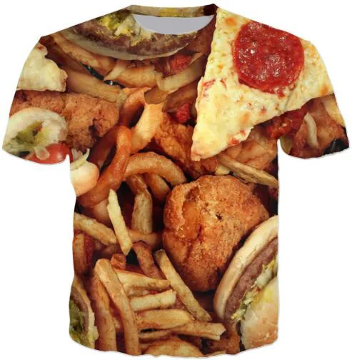 Футболка с 3D-принтом «кошка еда», «пицца», «здоровая еда», «гамбургеры», «фри», «еда», футболка, хипстерский летний наряд с круглым вырезом, топы