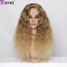 USMEI 2" длинный парик натуральные вьющиеся парики для женщин в африканском стиле американских синтетический парик блондинка парика, устойчивая к высоким температурам волоконный Косплэй с эффектом деграде(переход от темного к светлому