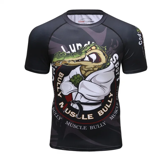 UFC MMA BJJ Rashguard Crocodil 3D Compression Shirts Short Sleeve T Shirt Fitness Tight Men Bodybuilding Brand Clothing