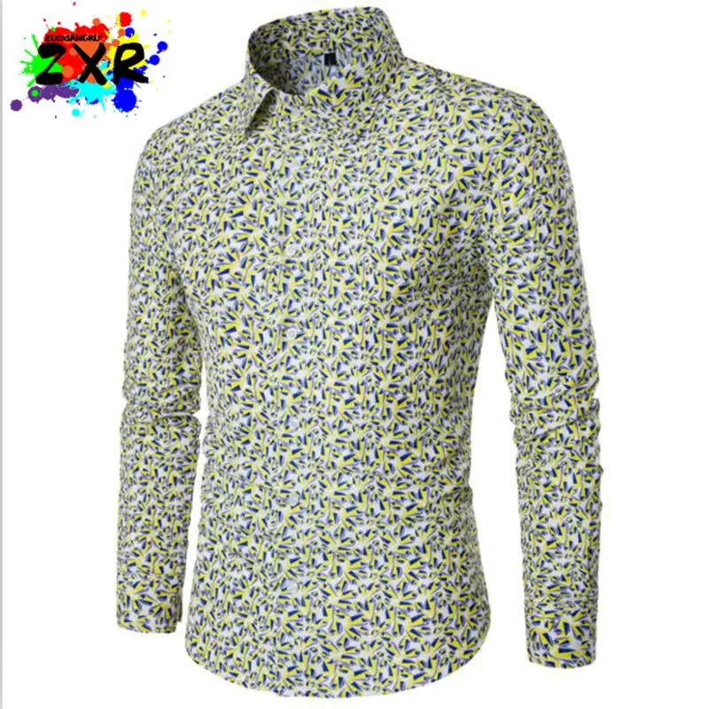 New Brand Men Shirt Irregular Pattern Dress Shirt Long Sleeve Slim Fit