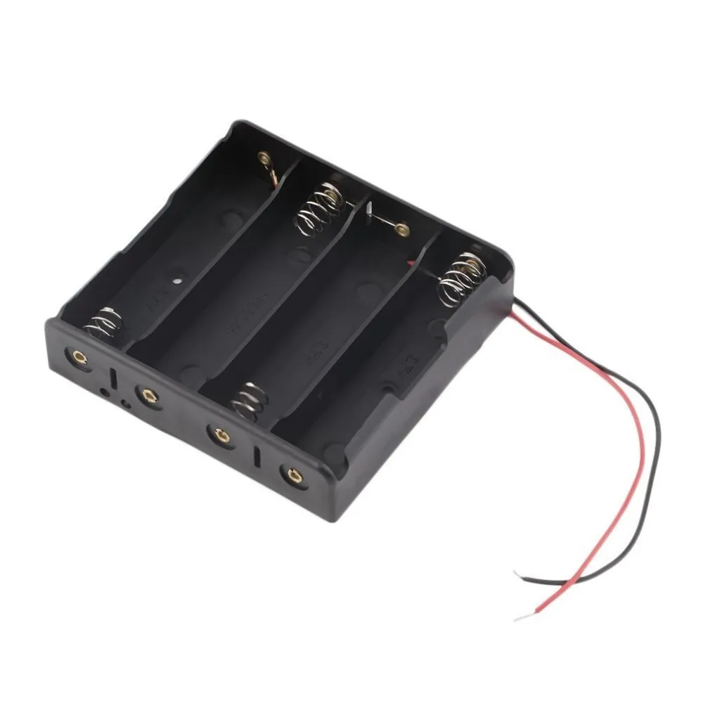 

16850 Battery Case Storage Box Case Plastic Holder for 4 x 18650 Batteries With 6 Wire Leads for Soldering Cnnecting Black NEW