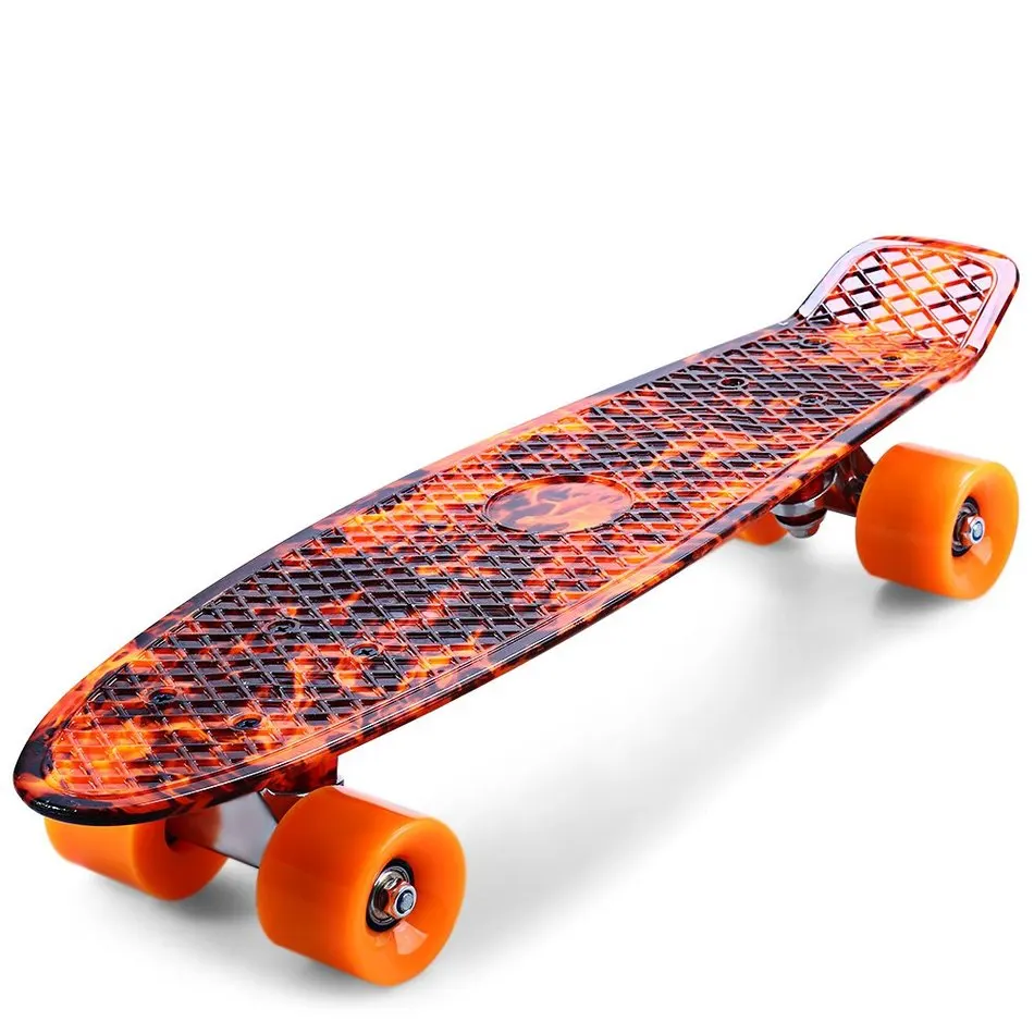 Planche à roulettes de Faction d'outlife imprimant les planches à roulettes complètes de modèle de flamme de feu de l'enfer 22 Inch rétro croiseur Longboard Skatecycle - 1