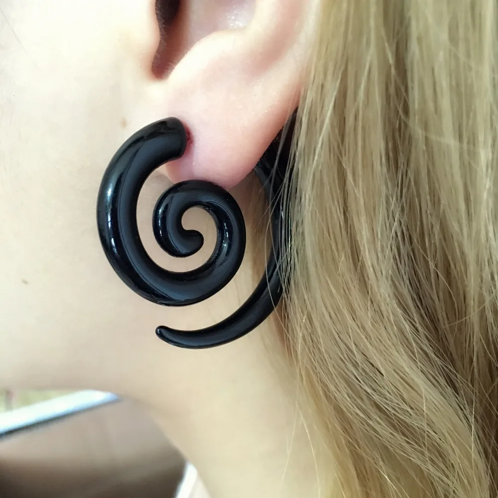 Tocona Ethnic Black Spiral Earrings Ear Plugs Acrylic Piercing Drop Earring Punk Twister