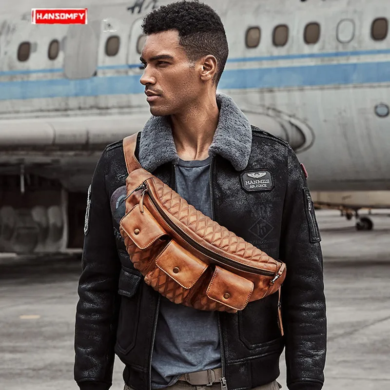 Capacidade de Couro Peito dos Homens Grande Bolsa Bolinhos Peito Retro Couro Genuíno Ombro Mensageiro Novo Equitação Ocasional