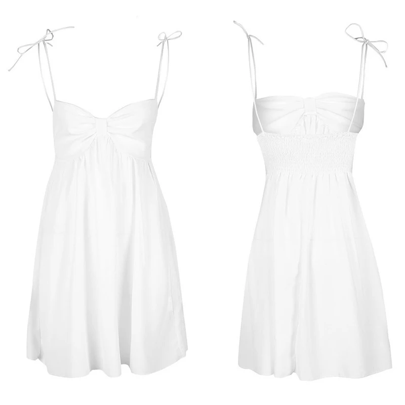 Forefair Summer Sexy Spaghetti Strap Dress Women A Line White (17)