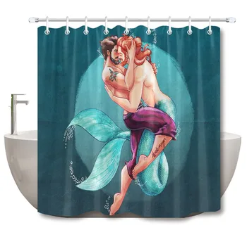 

Mermaid And Man Gay Shower Curtain Set With Rug Extra Long Bathroom Waterproof Eco-Friendly Polyester Fabric For Bathtub Decor