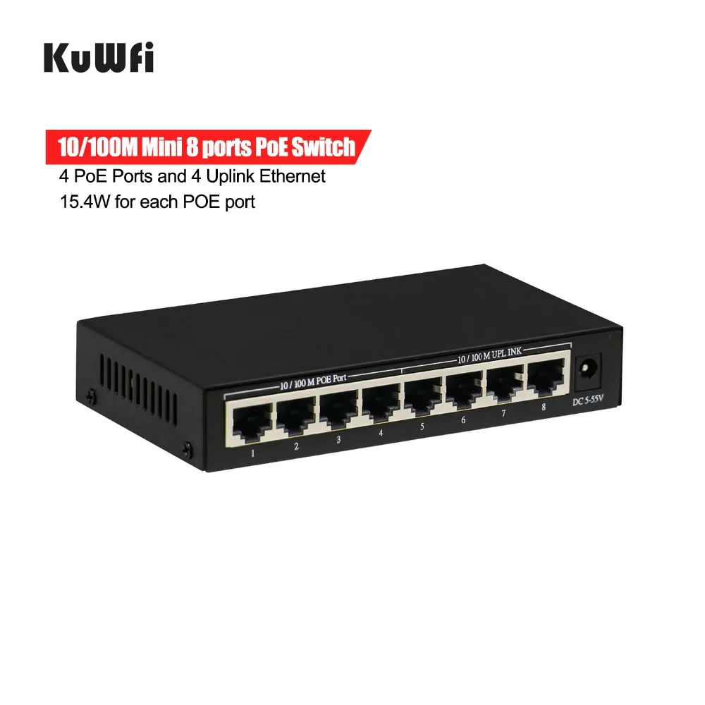 

10/100 Mbps POE Switch with 4 PoE Ports and 4 Uplink Ethernet IEEE 802.3af Support MDI/MDIX Extend 250meters 15.4Watts Per Port
