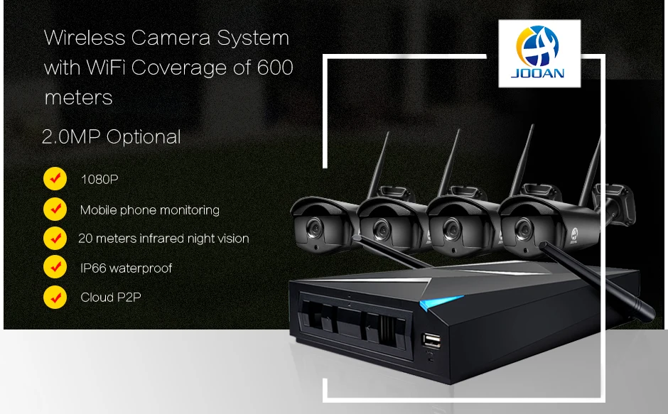 JOOAN, беспроводная система безопасности, 4CH CCTV NVR, 1080 P, wifi, для улицы, ночное видение, сетевая ip-камера, комплект видеонаблюдения