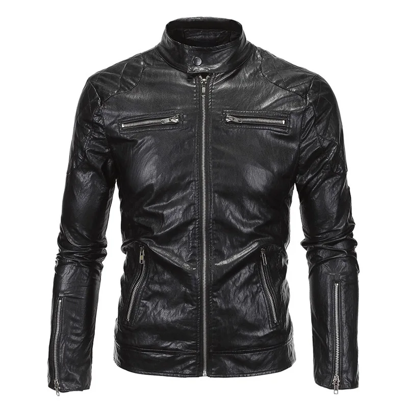 Buy New Retro Mens Motorcycle Jacket PU Leathe Stand