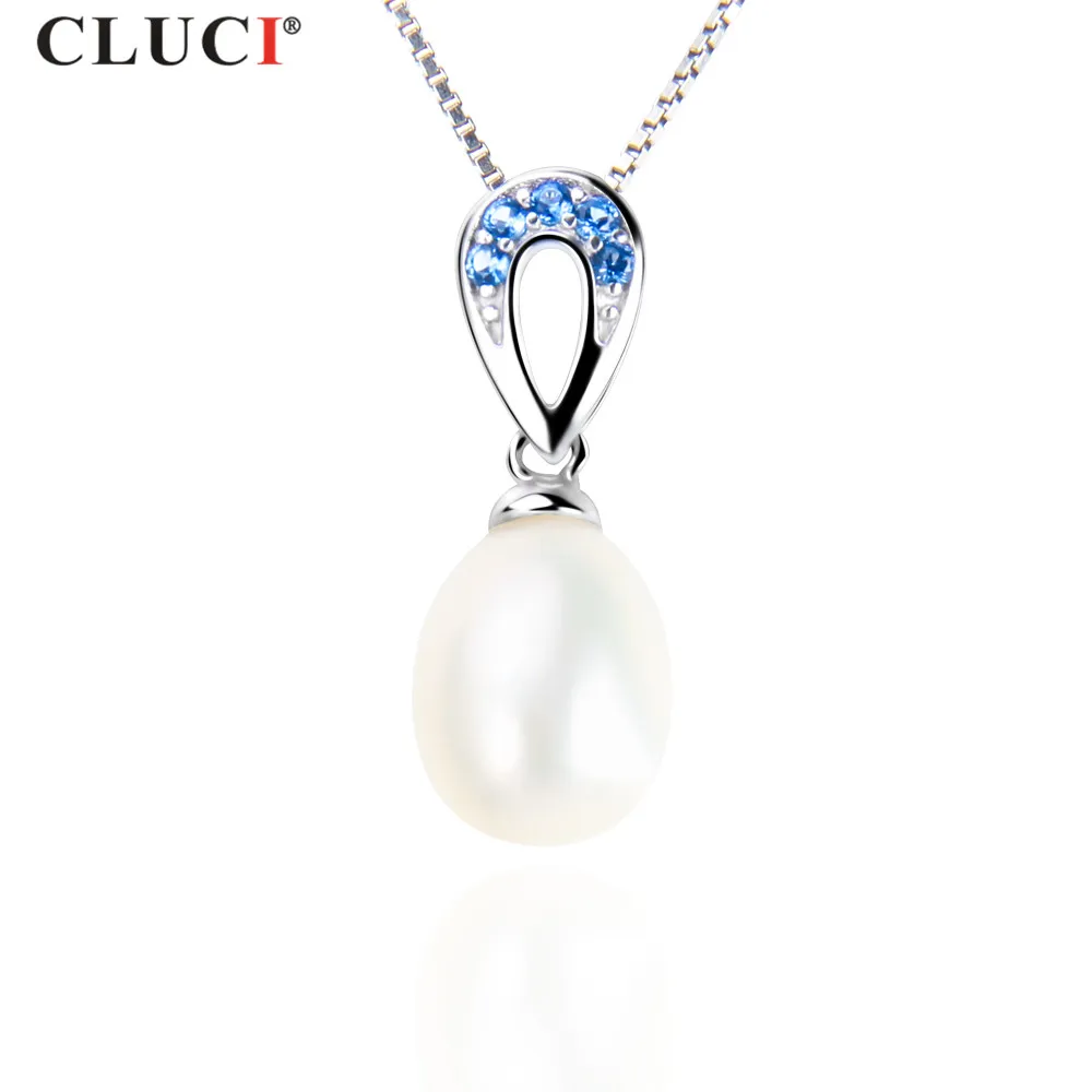 

CLUCI Fine Jewelry 100% Sterling Silver 925 Water-Drop Freshwater Pearl Pendant & Necklace For Women Jewelry