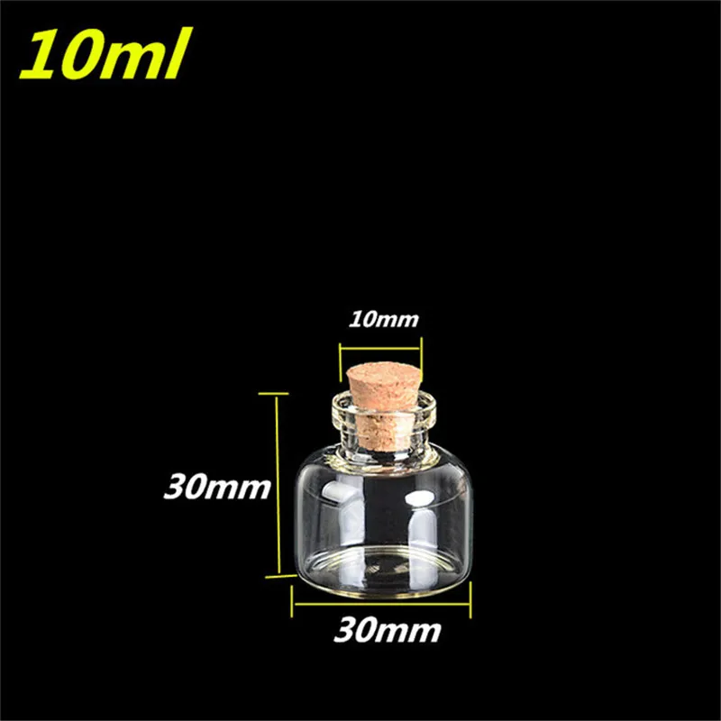 Mini Glass Bottles, Cork, Empty, Transparent Glass Jars, Vials, 30*30*10mm, 10ml, , 24PCs per Lot