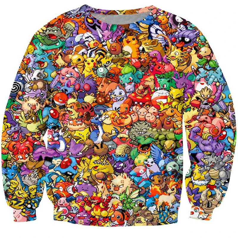 

2017 New 3d Hoodies Pokemon Crewneck Sweatshirt Women Men 90s video game and anime Sweats jumper Fashion clothes plus size S-3XL