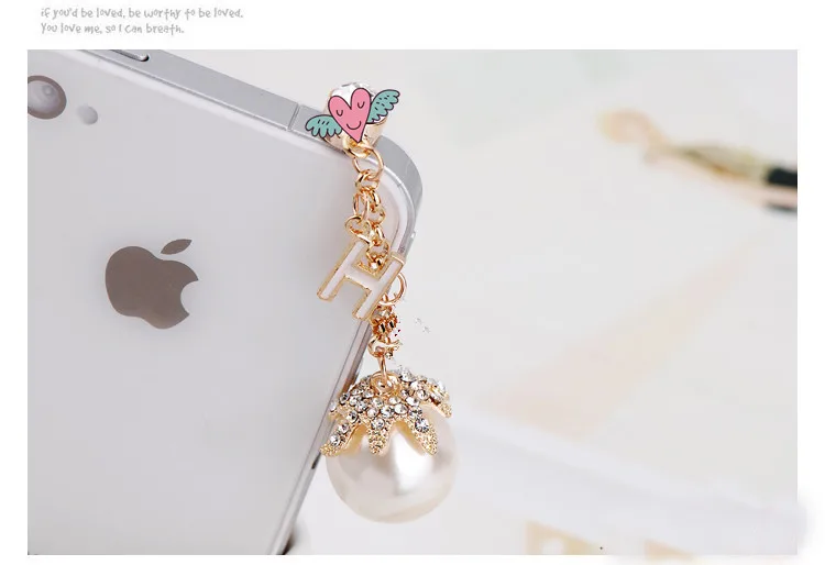 Горячая Распродажа H Алфавит Алмазный жемчуг Пылезащитная заглушка для телефона Разъем для наушников для Iphone для samsung для Xiaomi для LG