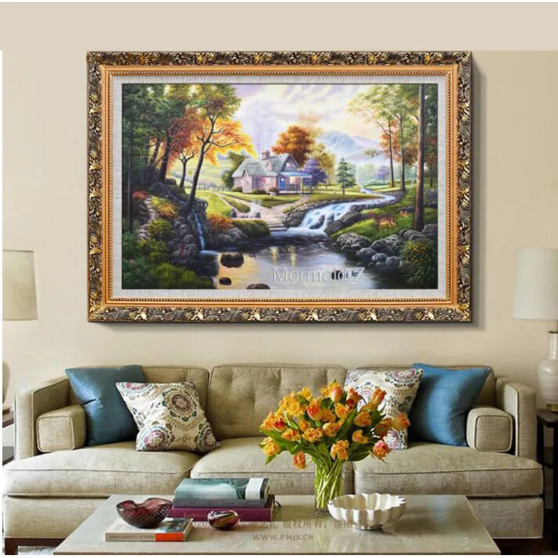 

Hand-painted Thomas Kinkade Along the Lighted Path Landscape Oil Painting On Canvas oil painting Decor Home decorative painting