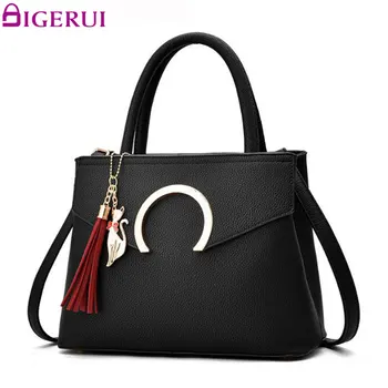 

DIGERUI Women Bag Black Tassel Female Shoulder Bag Ladies Purse Women Leather Handbags Sequined Lock Totes A3368