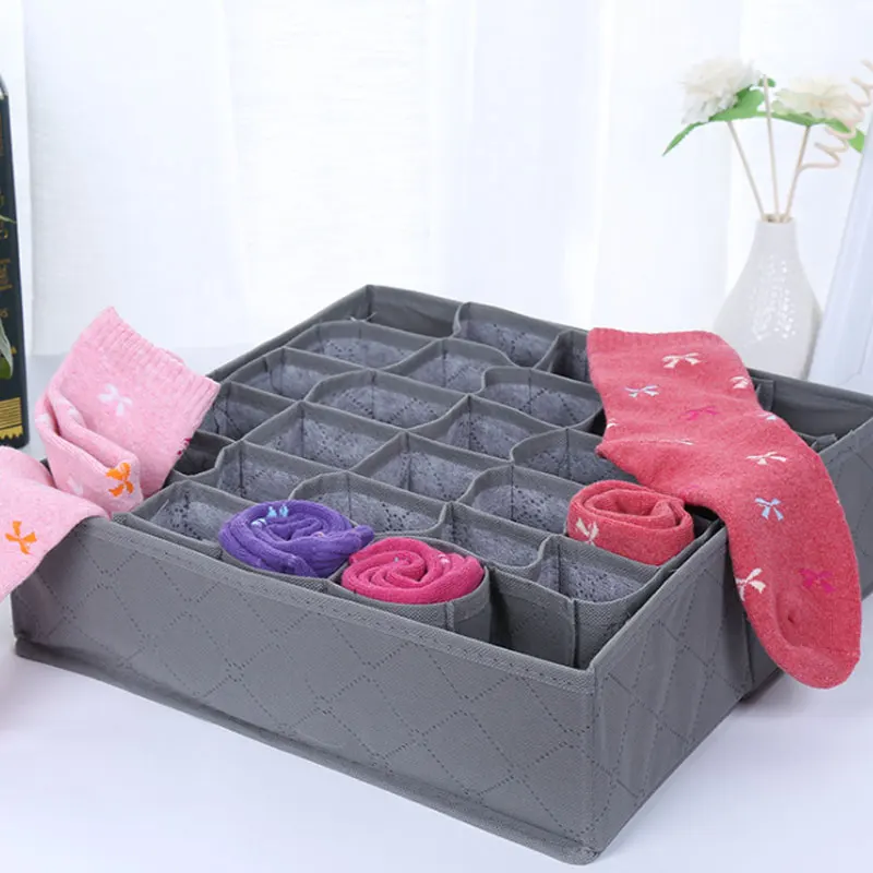 

Home Organizer 30 Cell Bamboo Charcoal Underwear Socks Ties Storage Box With Transparent Cover Drawer Closet Storage Box