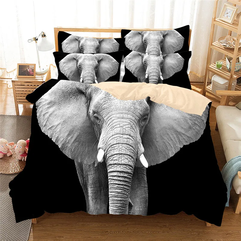 

MUSOLEI Elephant Bedding Set Queen King Size Bedclothes Include Duvet Cover Pillowcase Print Home Textile Bed Linens 3pcs