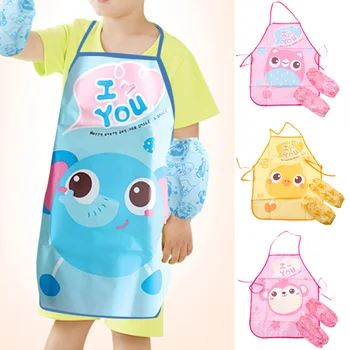 

1 Set Waterproof Portable Kids Feeding Aprons Baby Accessories Cute Cartoon Suit Drink Food Children Apron Cuffs Baby Bibs
