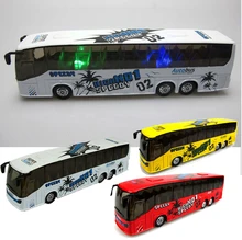 1pcs Music Bus Toy Car pull back car Lighting control alloy plastic toy Simulation Tourist bus