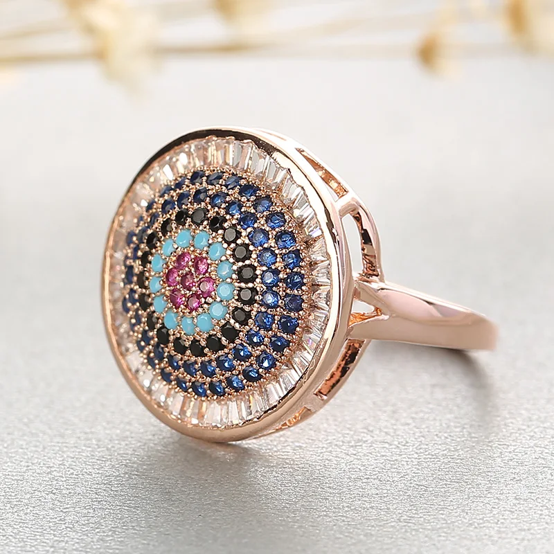 Винтажные многоцветные кольца с кристаллами, регулируемые кольца от сглаза, CZ кольцо, массивные кольца, стразы, ювелирные изделия, подарок для нее, Размер 20 мм