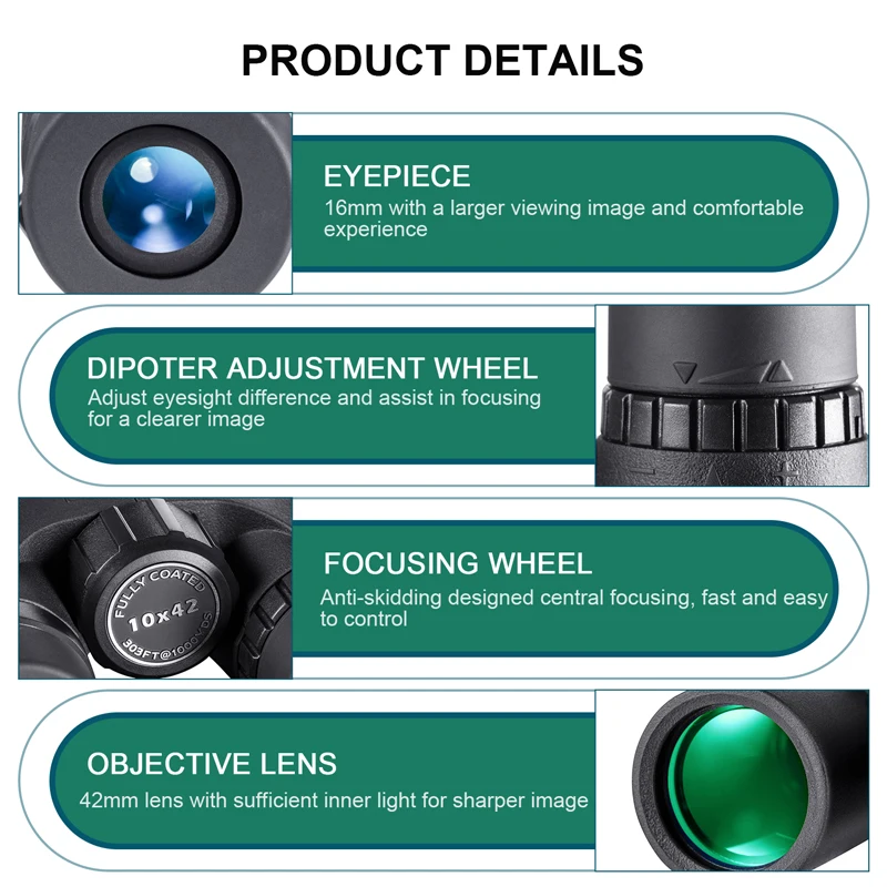 HUTACT 10x42 مناظير للصيد المهنية Teleskop يده Binoculo Telescopio البصرية مفيد الطيور مشاهدة الهاتف محول