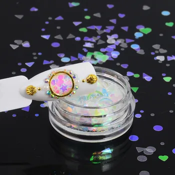 

1 Box Holographic AB Nail Glitter Flakes Mirror Iridescent Nail Sequins Star Round Chrome Powder Manicure Decoration