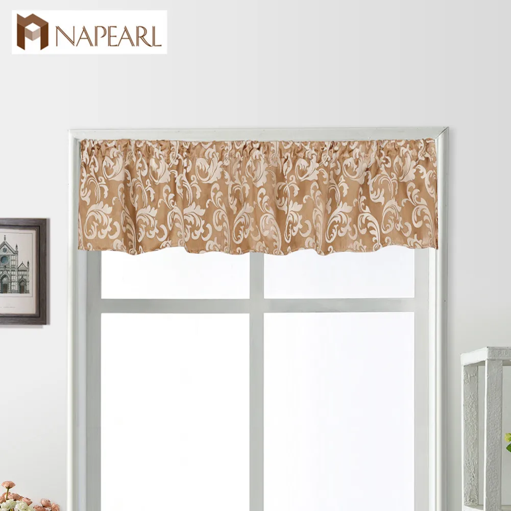 

NAPEARL 1 Piece European Short Curtain Valance For Kitchen Window Elegant Leaves Thread Fabric Drop Rustic Home Style Rod Pocket