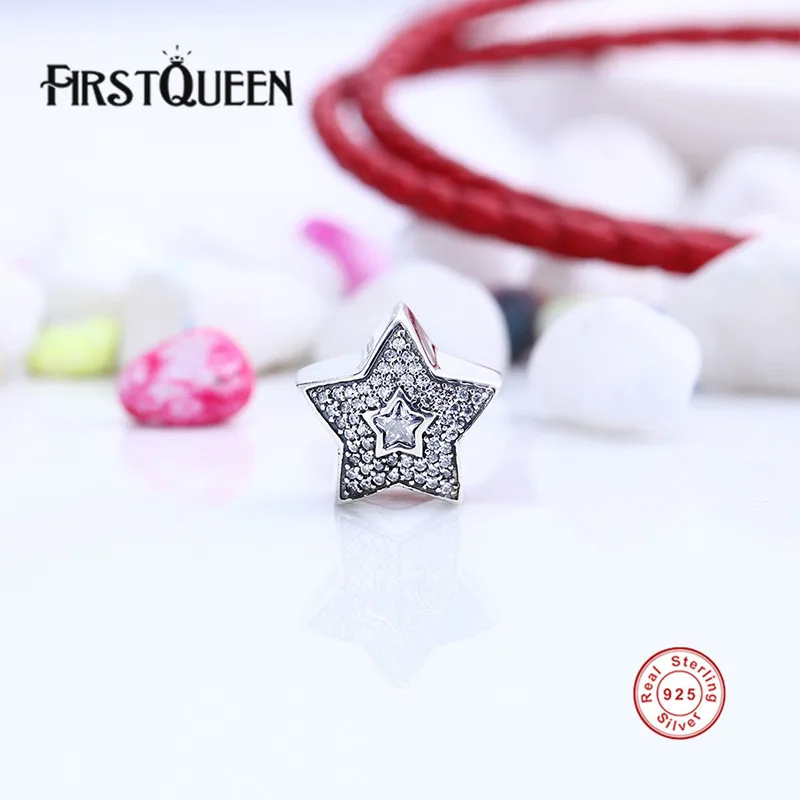 

FirstQueen 100% 925 Silver Wishing Star CZ Charm Beads Fit Original Bracelets Pulseira Encantos.100% Fine Jewelry E