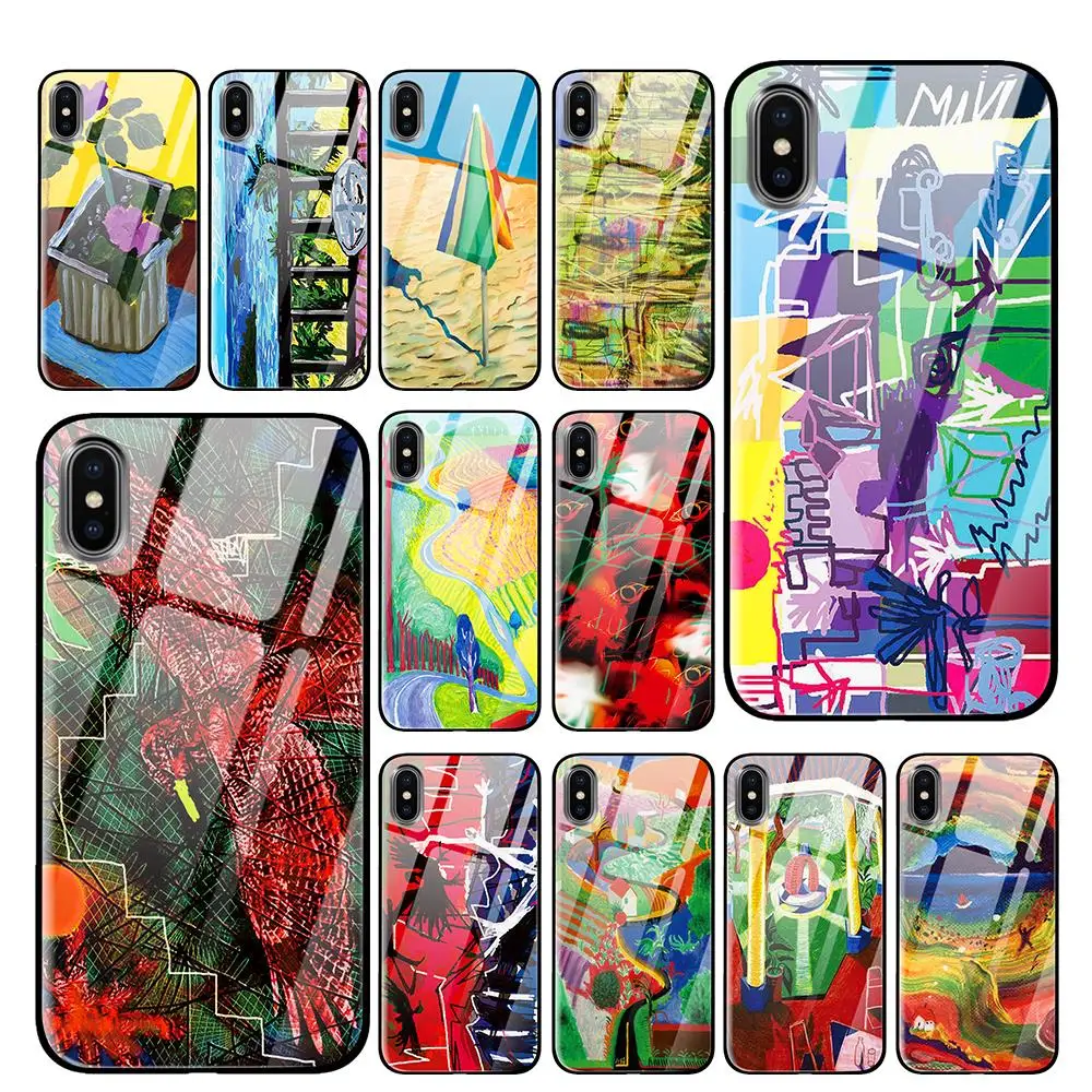 

david hockney paintings Tempered Glass Phone Cases cover for Apple iPhone 5 5S SE 6 6s 7 8 Plus X XS Max XR