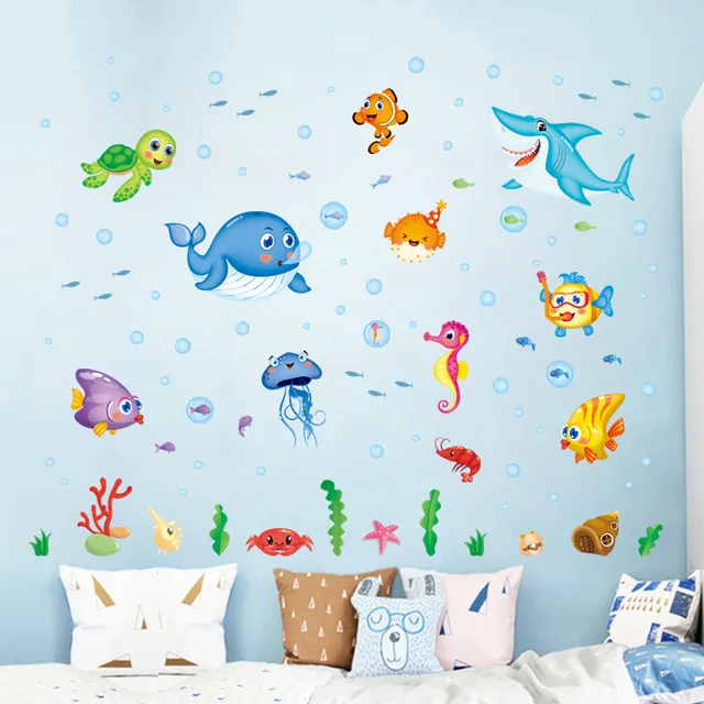 [Fundecor] dibujos animados feliz pez mar mundo pegatinas de pared para