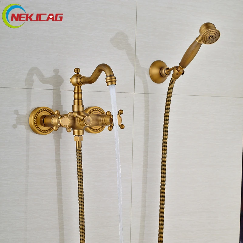 European Style Dual Cross Knob Shower Faucet Set Wall Mounted Rotate