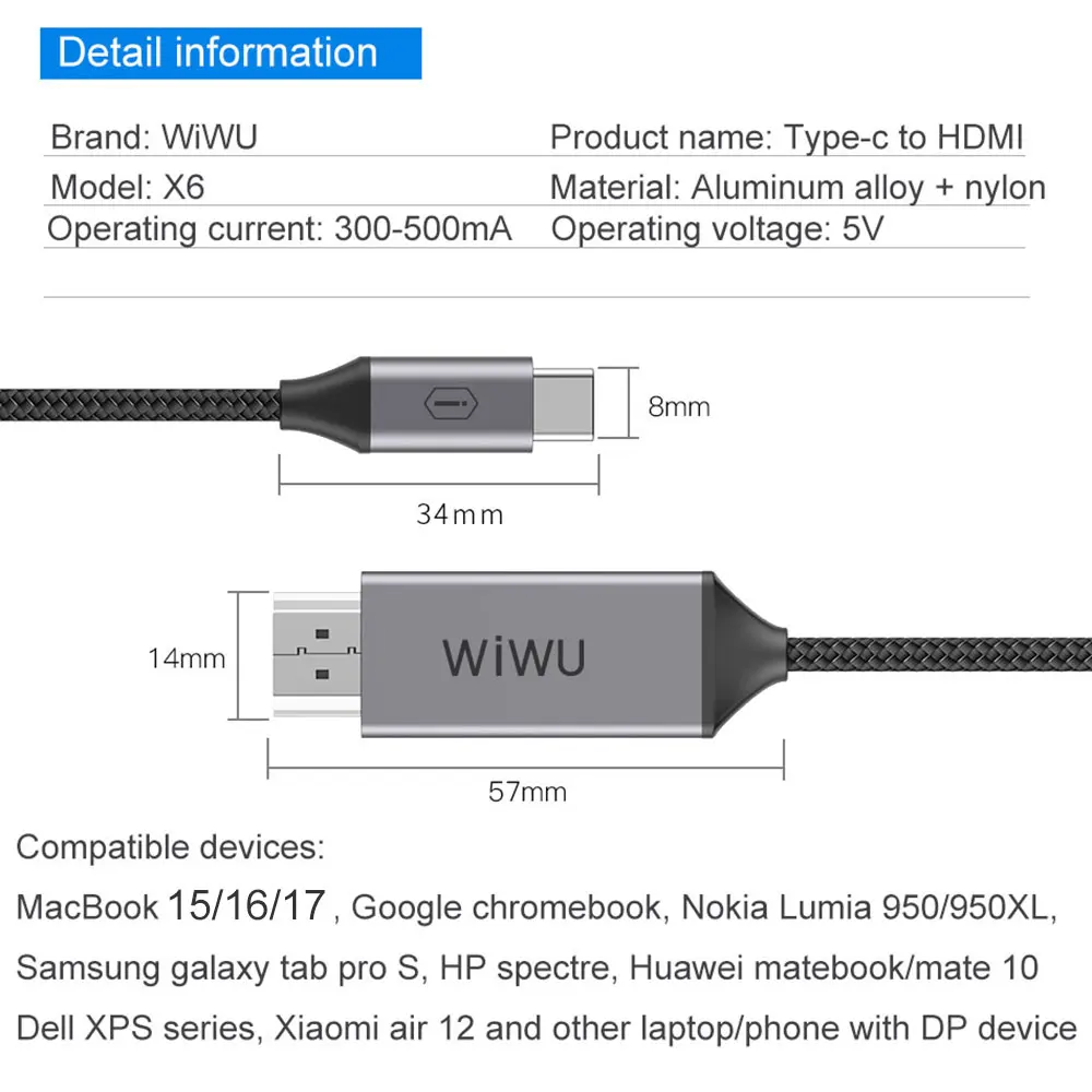 WiWU Type c к HDMI 4K USB 3 1 Hub для MacBook прочный линейный адаптер высокого качества адаптеру