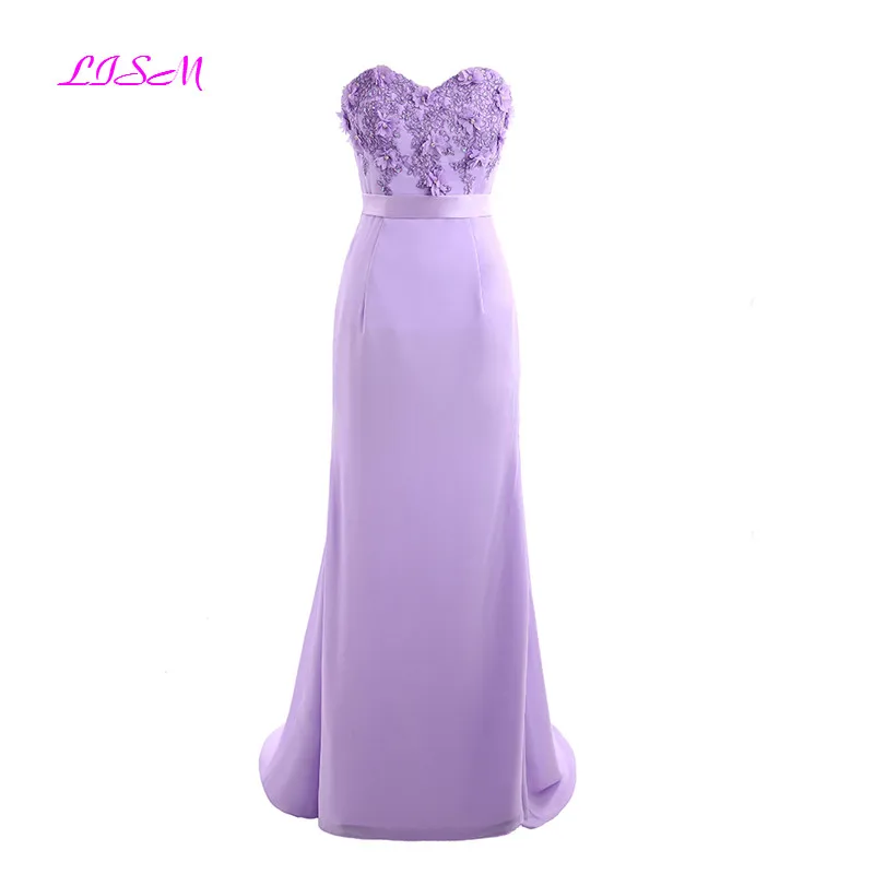

LISM Real Photo Purple Chiffon Sweetheart Prom Dresses 2018 Appliques Lace Flowers Bridesmaid Dresses Zipper Up Long Party Dress