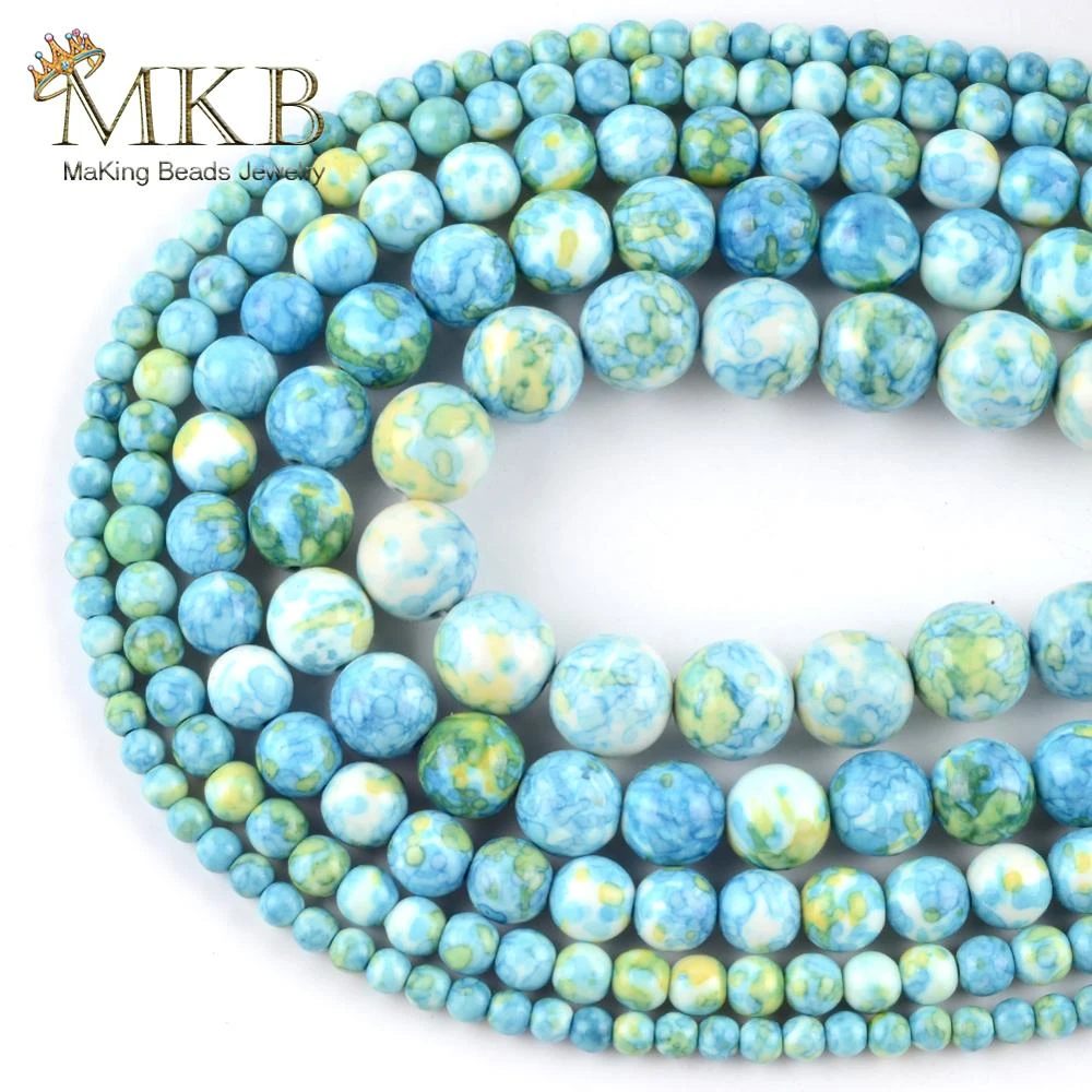 Blue Turquoise Gemstone Round Loose Spacer Beads For Jewelry Making 15" Blue Turquoise Gemstone Round Loose Spacer Beads For Jewelry Making 15"