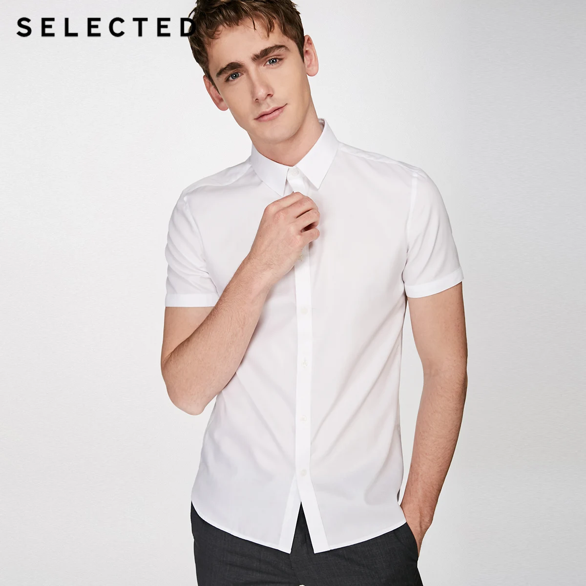 SELECTED cotton easy-to-iron short-sleeved shirt T|418204515 | Мужская одежда