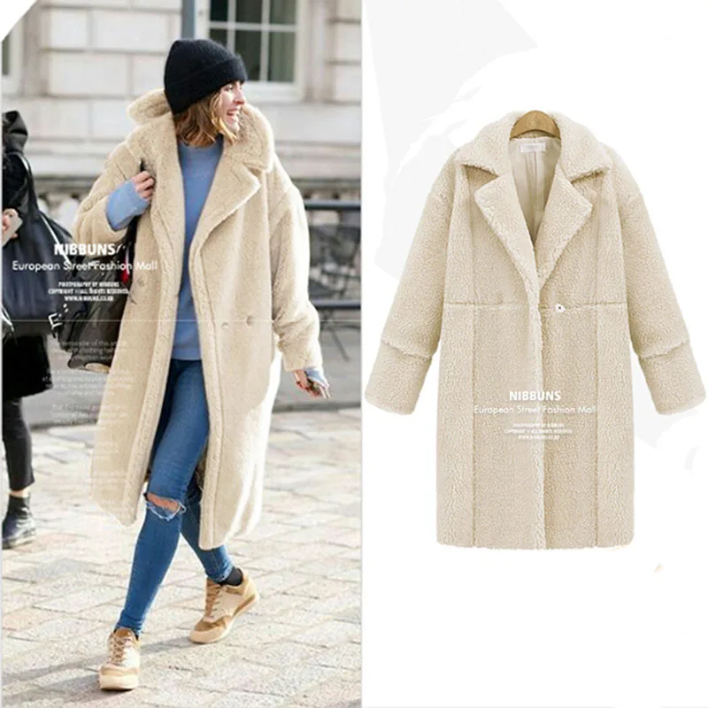 Пальто из искусственного меха Fourrure Femme, осенне-зимнее пальто из искусственного меха, женское элегантное пальто с длинным рукавом, женская уличная куртка, винтажная теплая куртка - Цвет: Beige