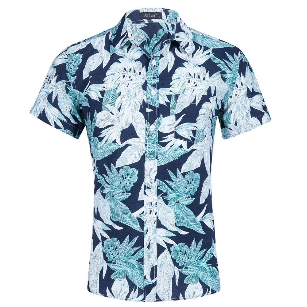 Мужская гавайская рубашка 2019 модная летняя повседневная хлопковая рубашка с коротким рукавом и цветочным принтом Мужская пляжная рубашка