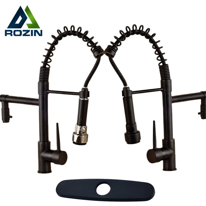 Good Quality Dual Swivel Spout Pull Down Kitchen Sink Faucet Deck Mounted Single Handle with Hot